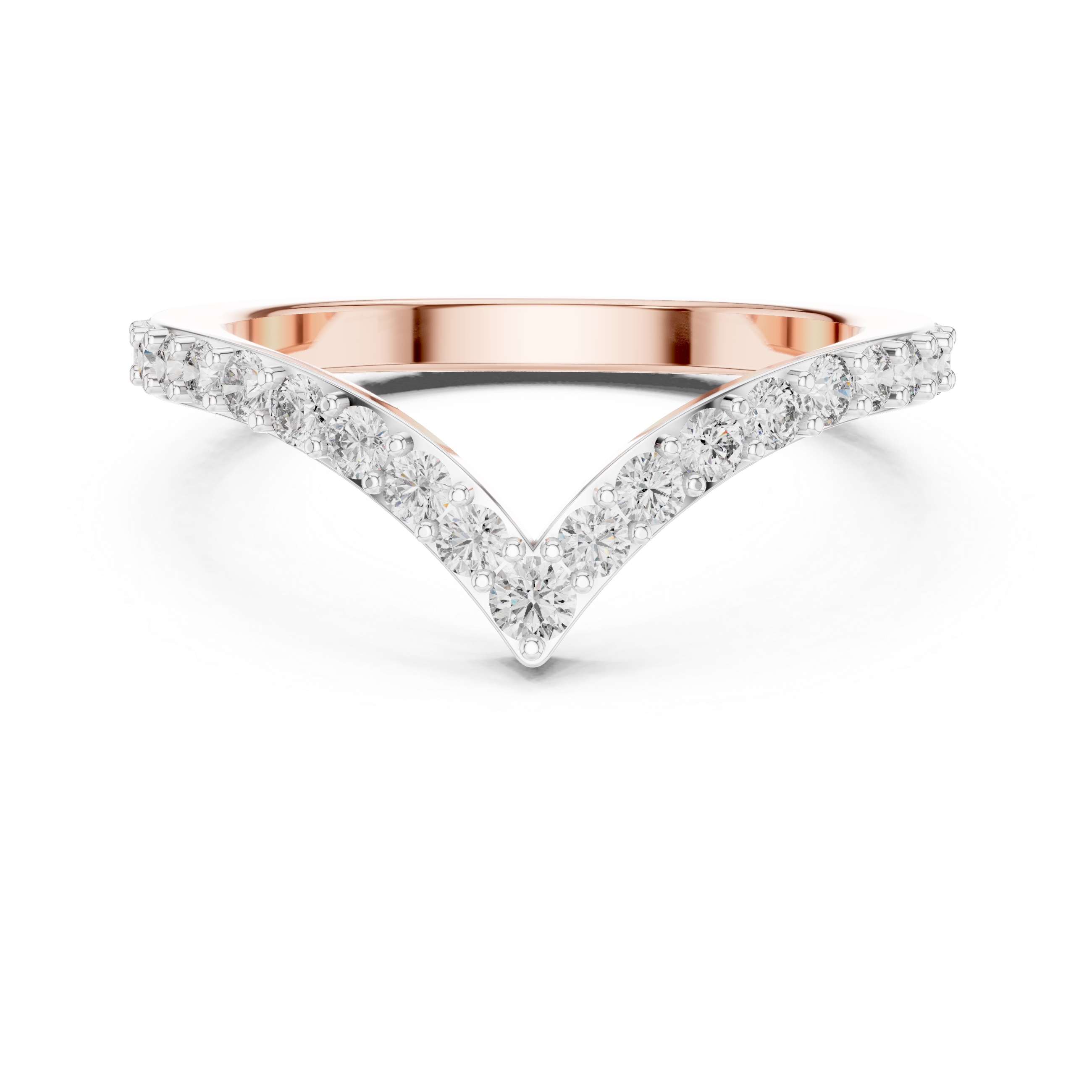 Round Cut Diamond V-Shaped Chevron Band with Prong Set Brilliance