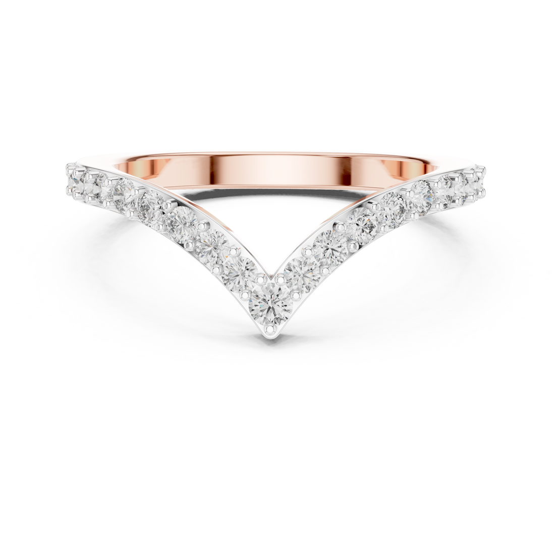 Round Cut Diamond V-Shaped Chevron Band with Prong Set Brilliance