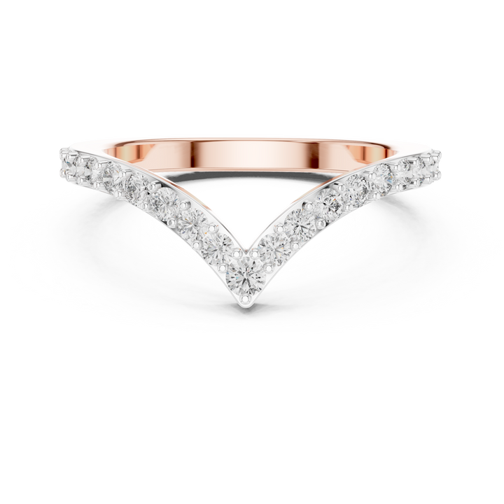 Round Cut Diamond V-Shaped Chevron Band with Prong Set Brilliance