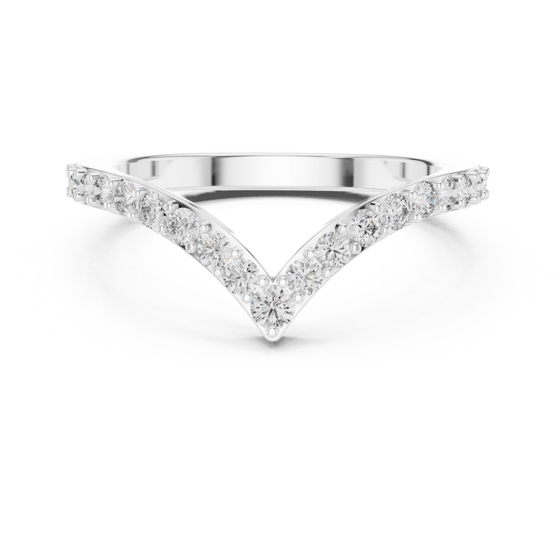 Round Cut Diamond V-Shaped Chevron Band with Prong Set Brilliance