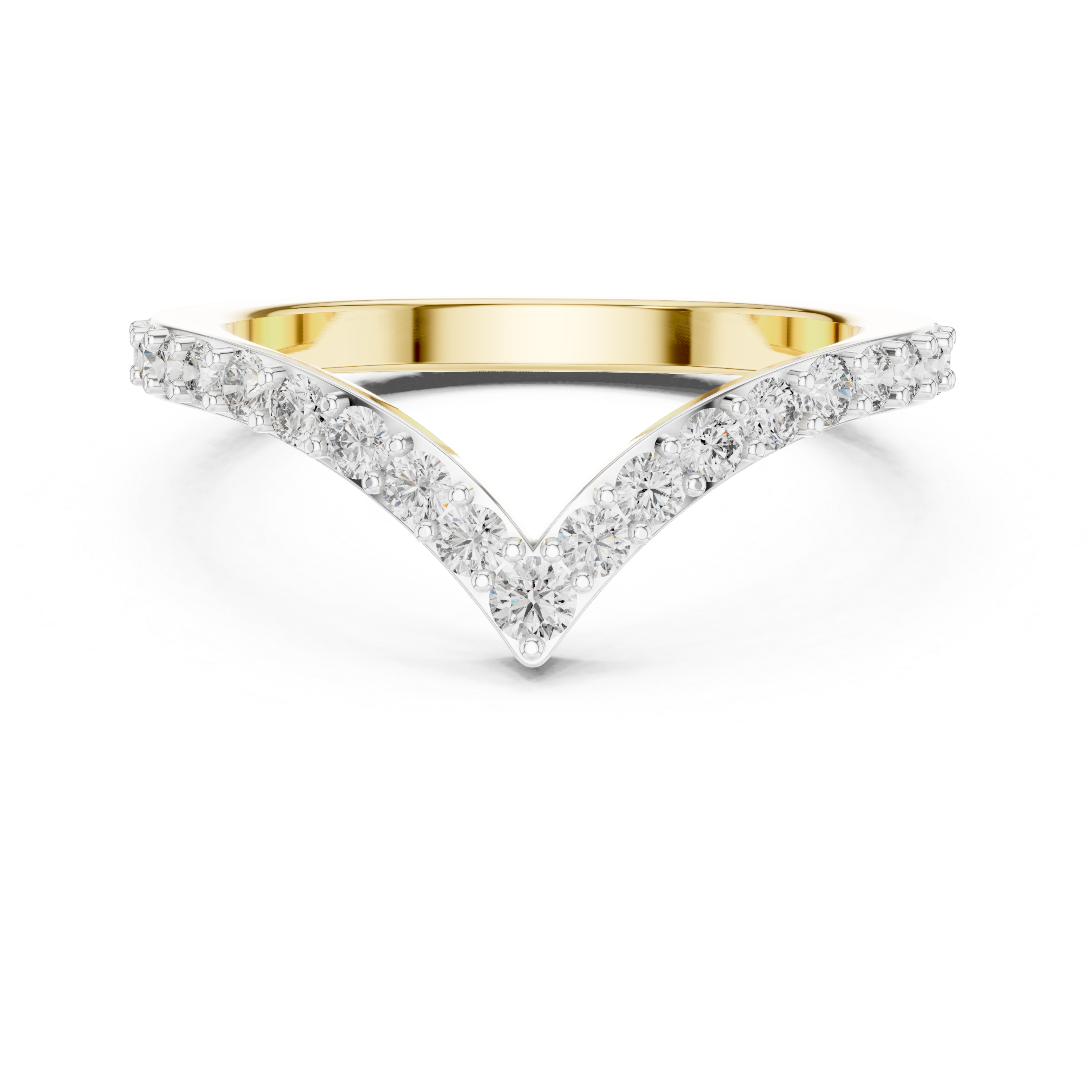 Round Cut Diamond V-Shaped Chevron Band with Prong Set Brilliance