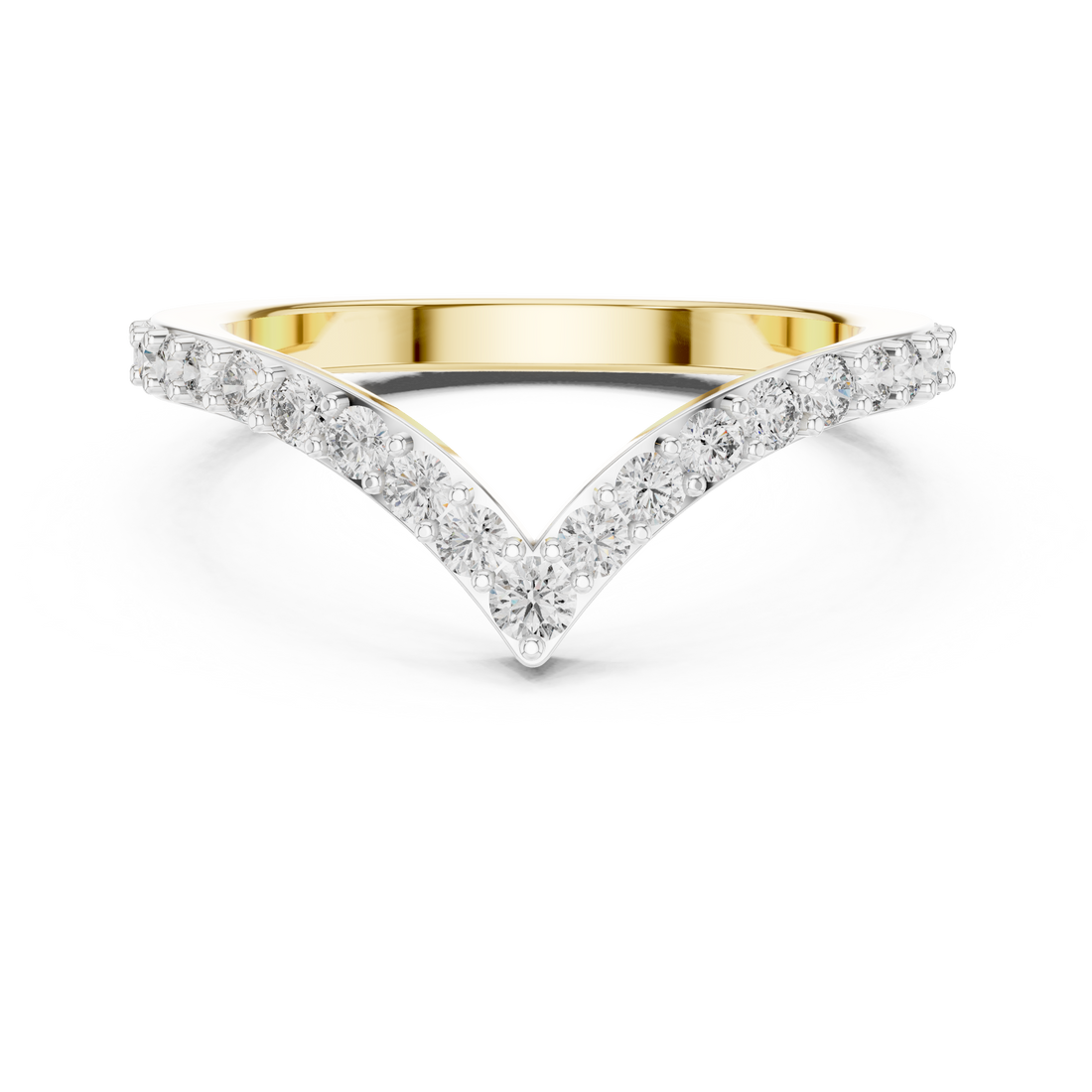 Round Cut Diamond V-Shaped Chevron Band with Prong Set Brilliance