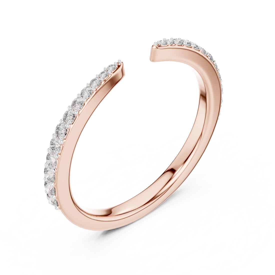 Round Cut Diamond Open Cuff Chevron Band