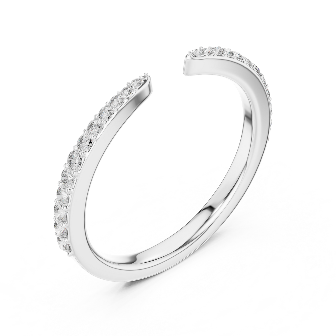 Round Cut Diamond Open Cuff Chevron Band