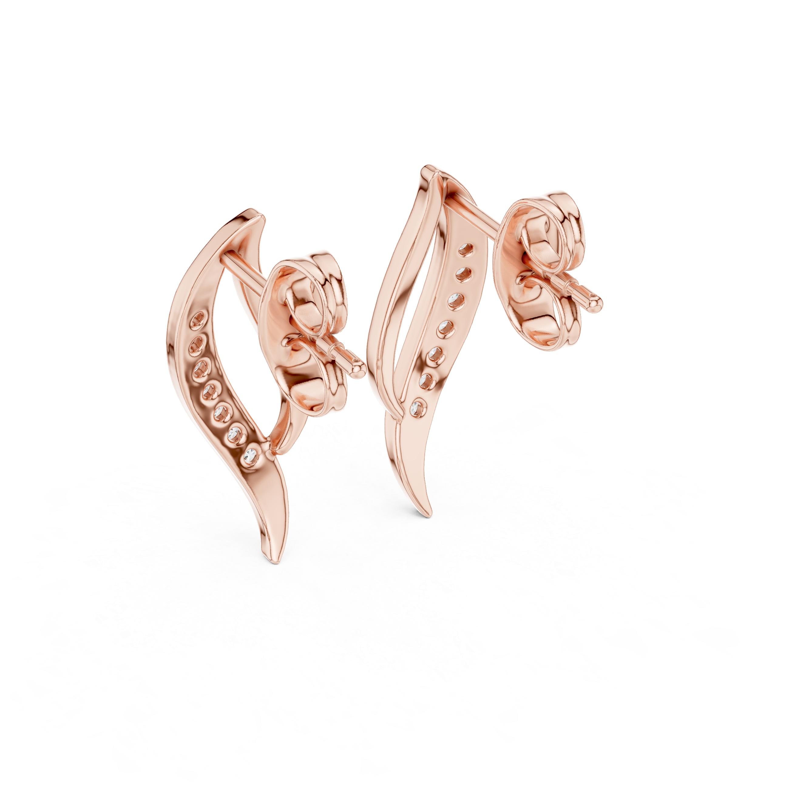 Round Cut Diamond Curved Leaf Pavé Set Modern Drop Earrings