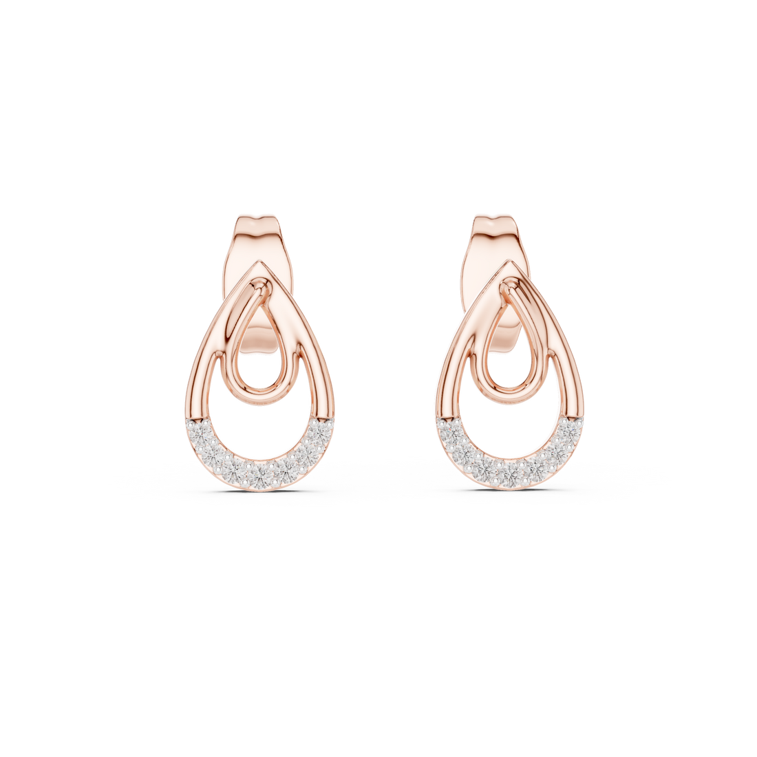 Diamond Pavé Teardrop Open Hoop Drop Earrings with Round Brilliant Accents