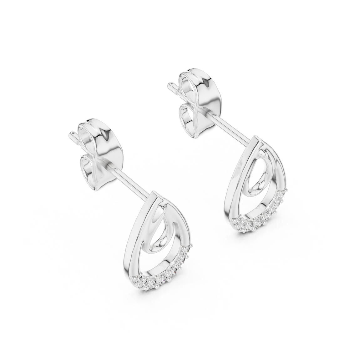 Diamond Pavé Teardrop Open Hoop Drop Earrings with Round Brilliant Accents