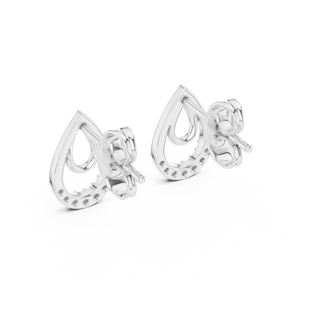 Diamond Pavé Teardrop Open Hoop Drop Earrings with Round Brilliant Accents