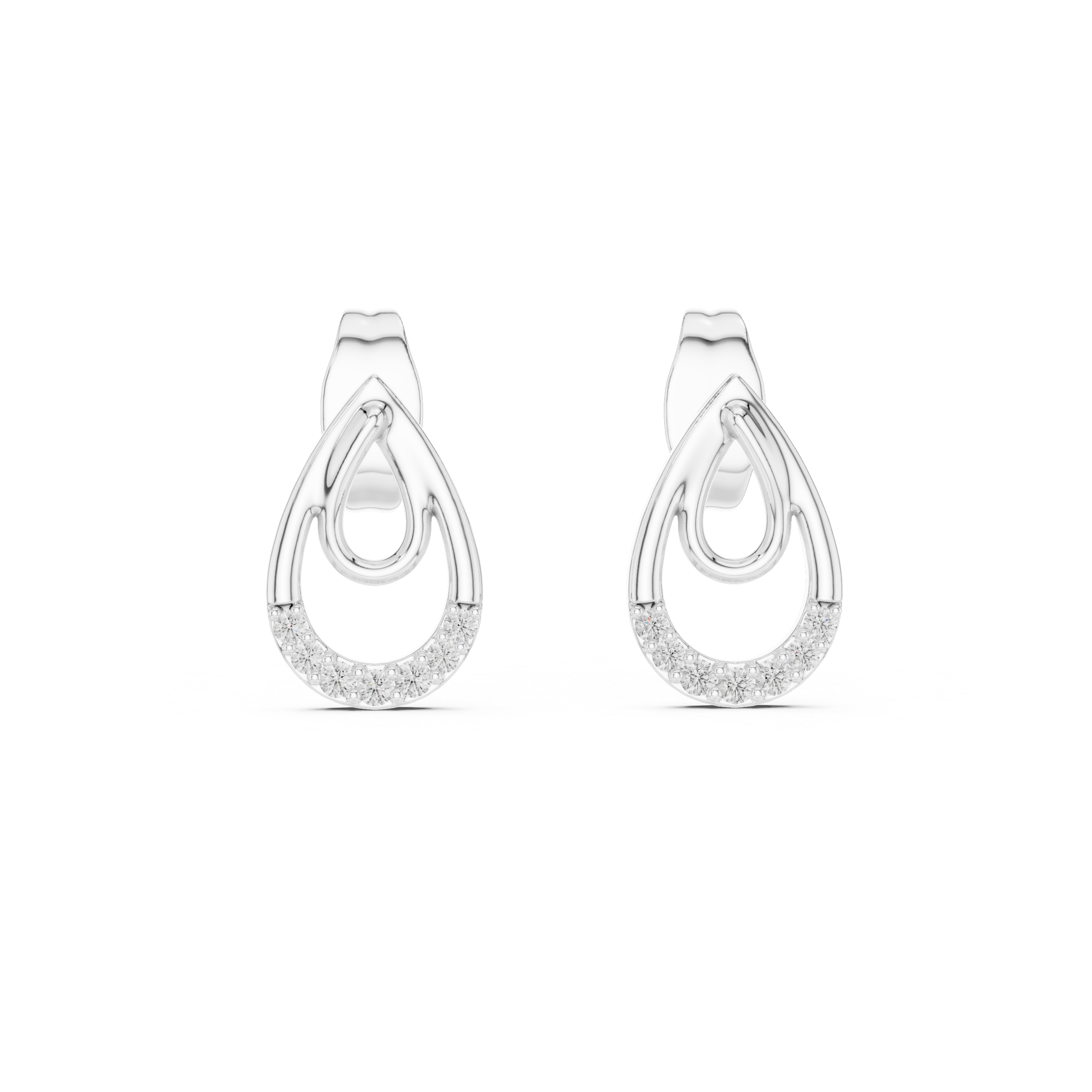 Diamond Pavé Teardrop Open Hoop Drop Earrings with Round Brilliant Accents
