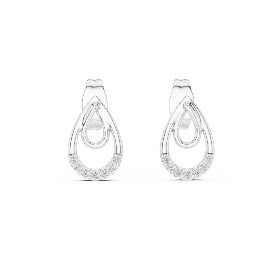 Diamond Pavé Teardrop Open Hoop Drop Earrings with Round Brilliant Accents