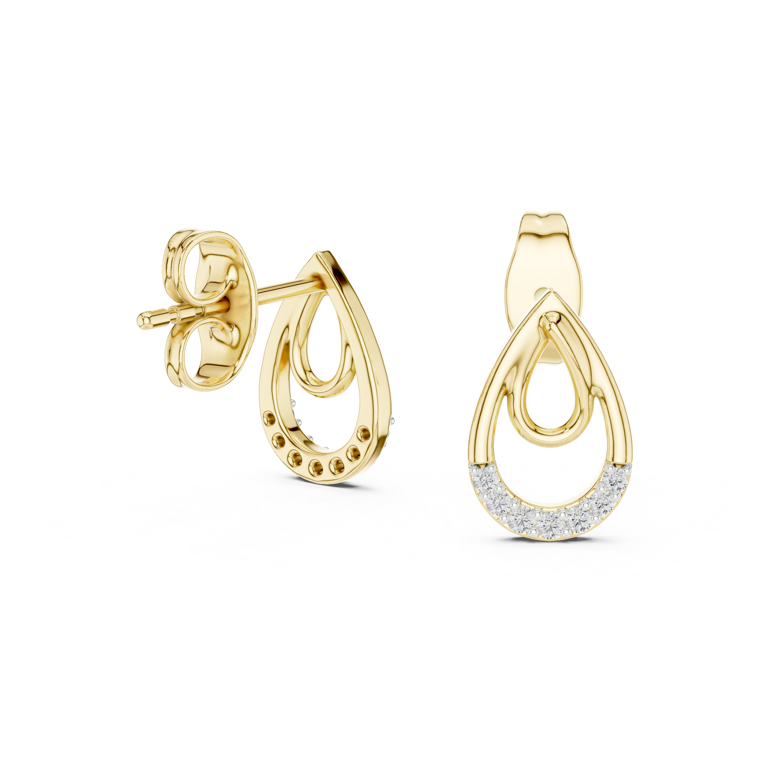 Diamond Pavé Teardrop Open Hoop Drop Earrings with Round Brilliant Accents
