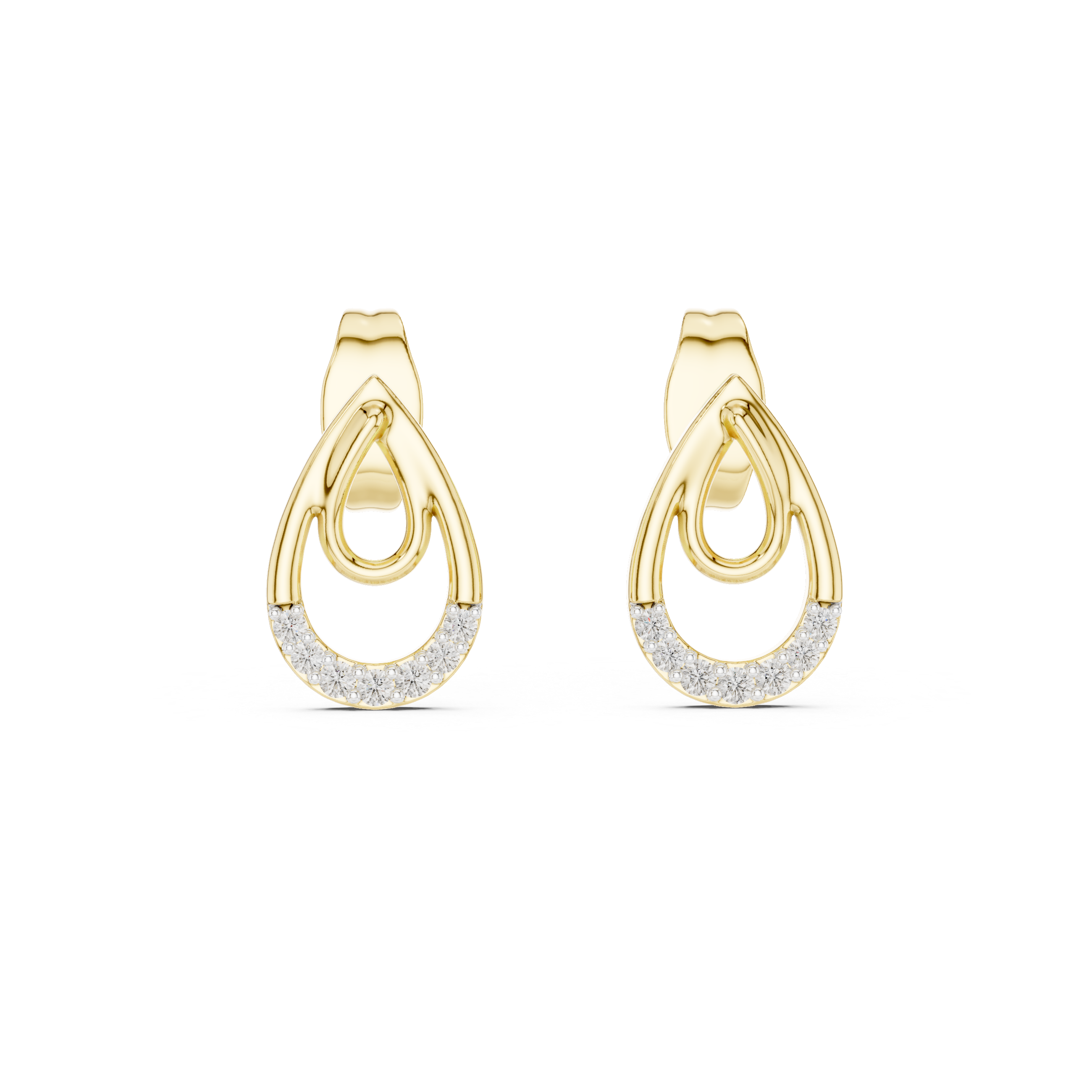 Diamond Pavé Teardrop Open Hoop Drop Earrings with Round Brilliant Accents