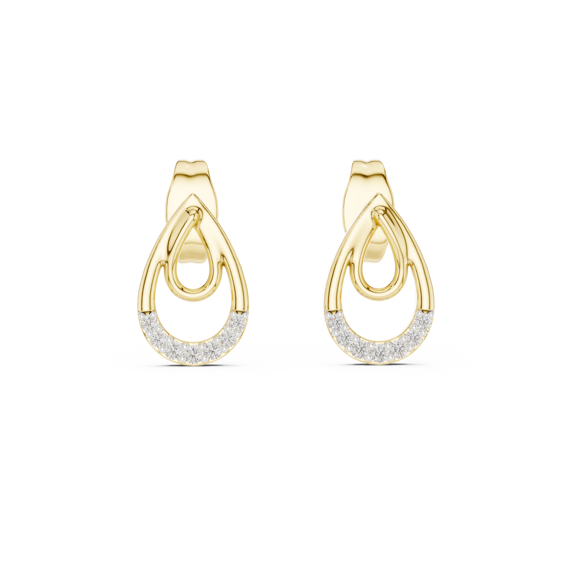 Diamond Pavé Teardrop Open Hoop Drop Earrings with Round Brilliant Accents