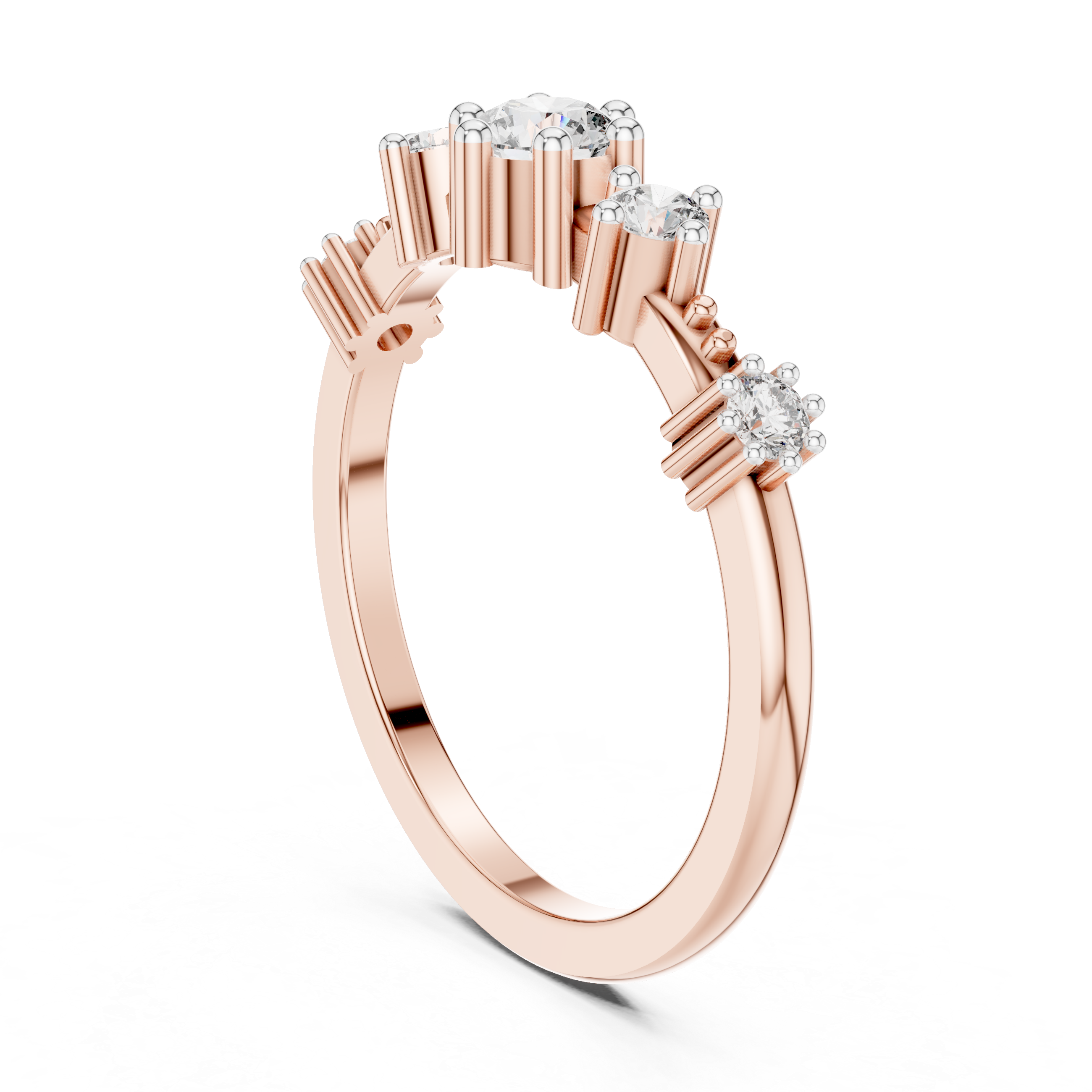 Round Cut Diamond Three Stone Collet Set Ring