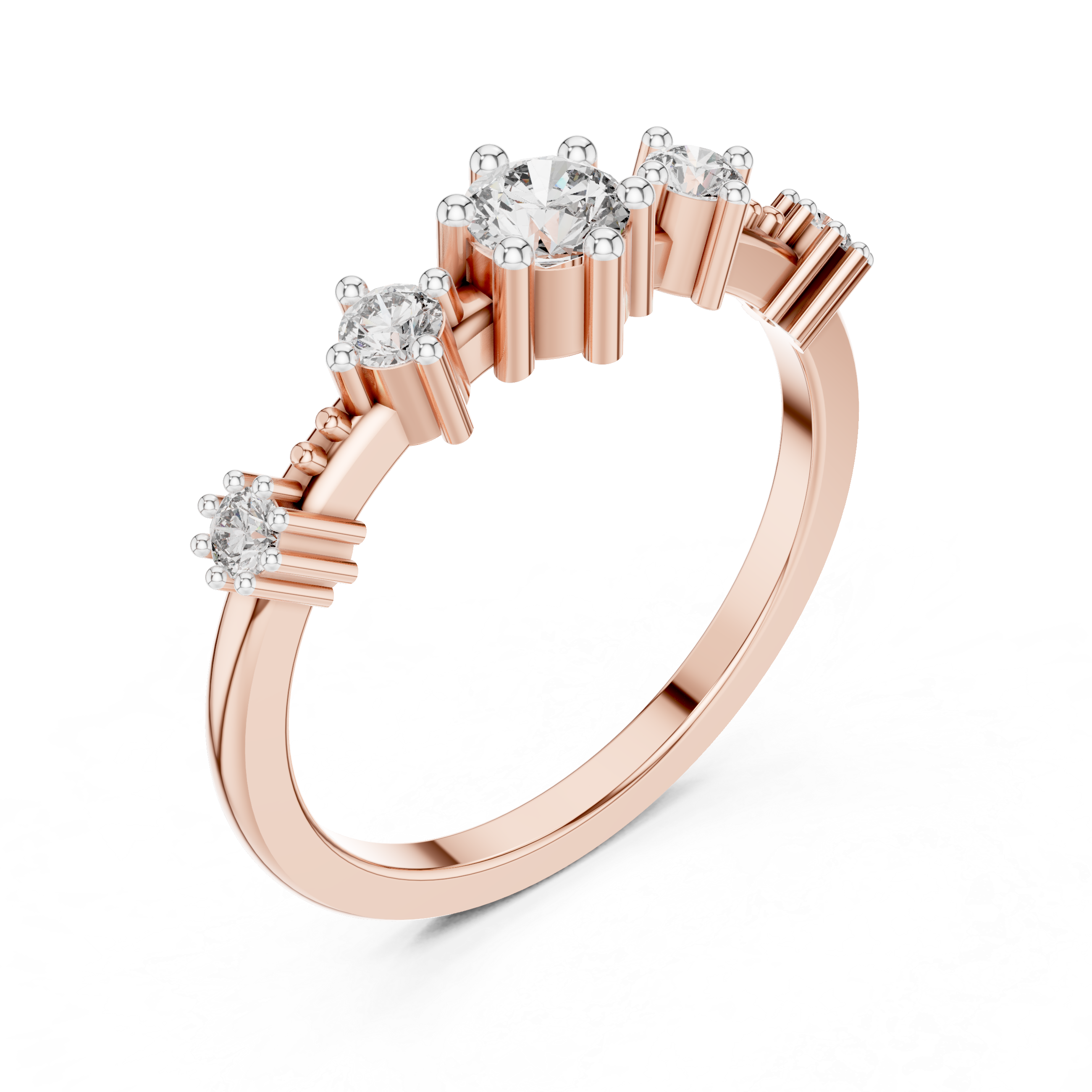 Round Cut Diamond Three Stone Collet Set Ring