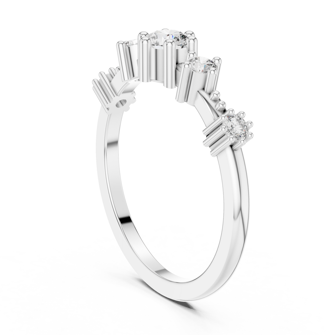 Round Cut Diamond Three Stone Collet Set Ring