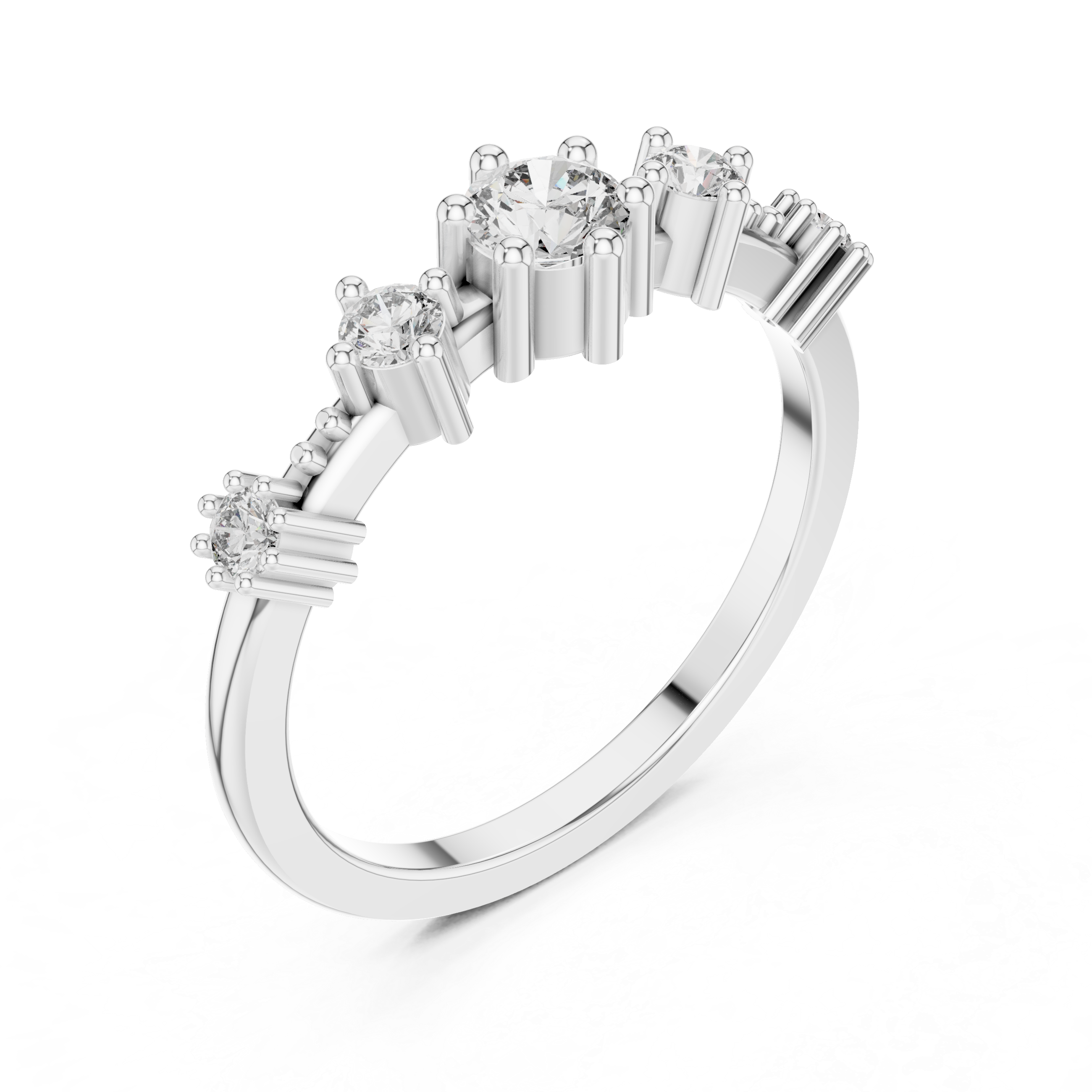 Round Cut Diamond Three Stone Collet Set Ring