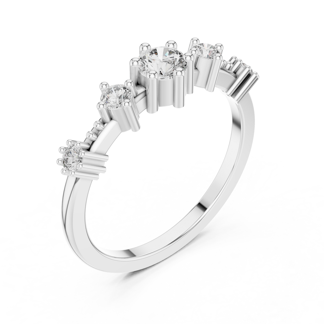 Round Cut Diamond Three Stone Collet Set Ring