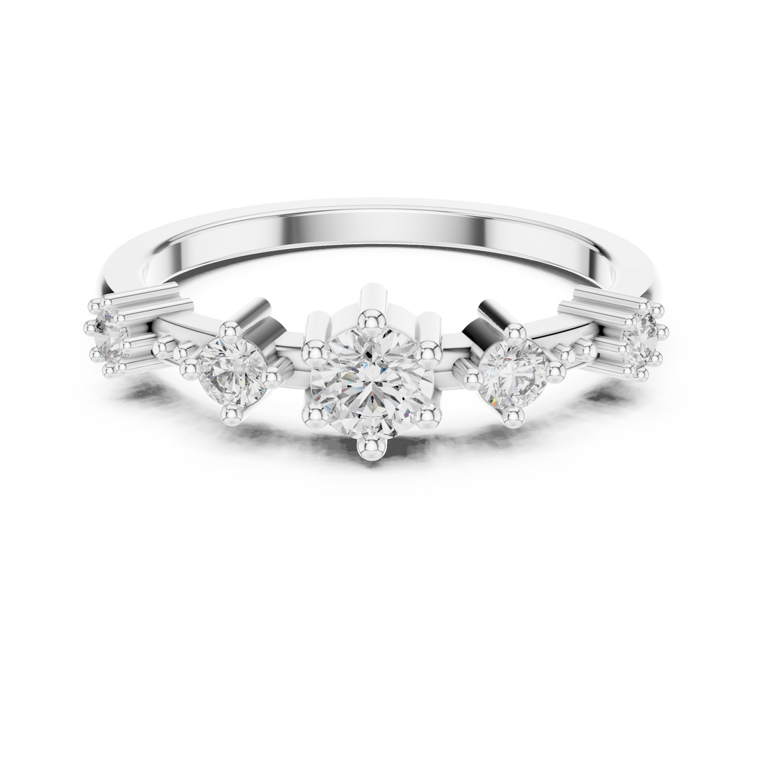 Round Cut Diamond Three Stone Collet Set Ring