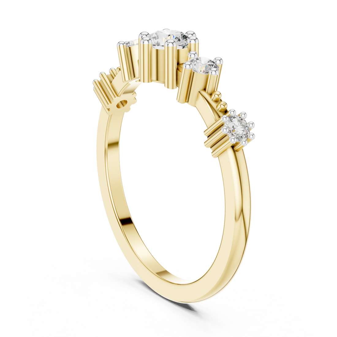 Round Cut Diamond Three Stone Collet Set Ring