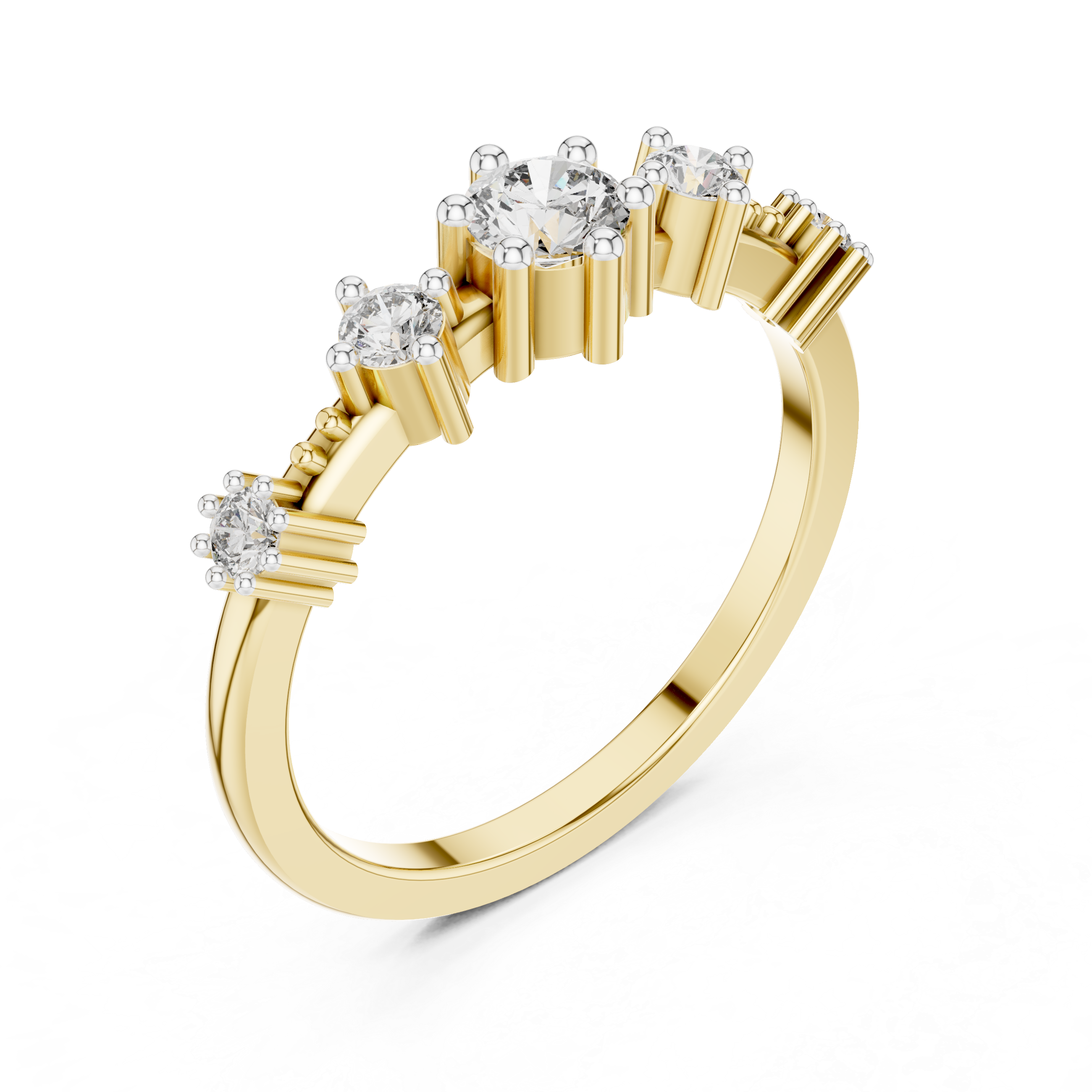 Round Cut Diamond Three Stone Collet Set Ring