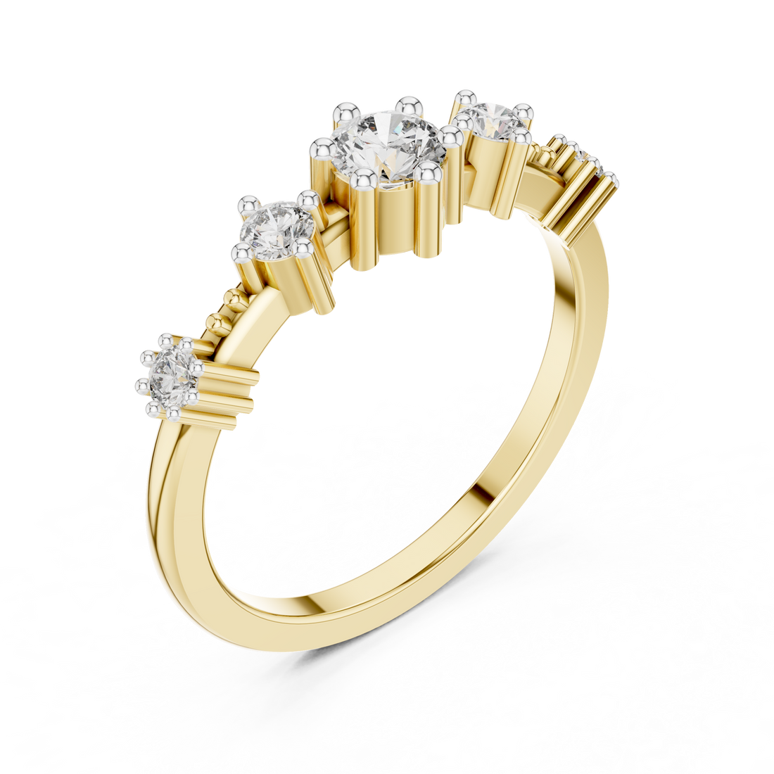 Round Cut Diamond Three Stone Collet Set Ring