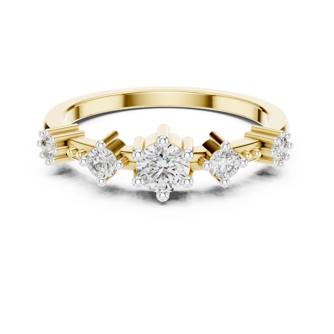 Round Cut Diamond Three Stone Collet Set Ring