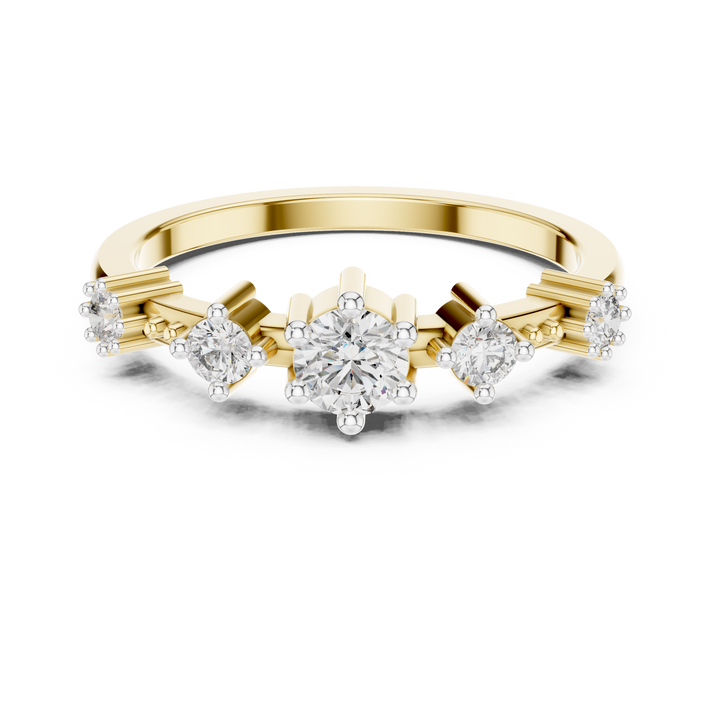 Round Cut Diamond Three Stone Collet Set Ring