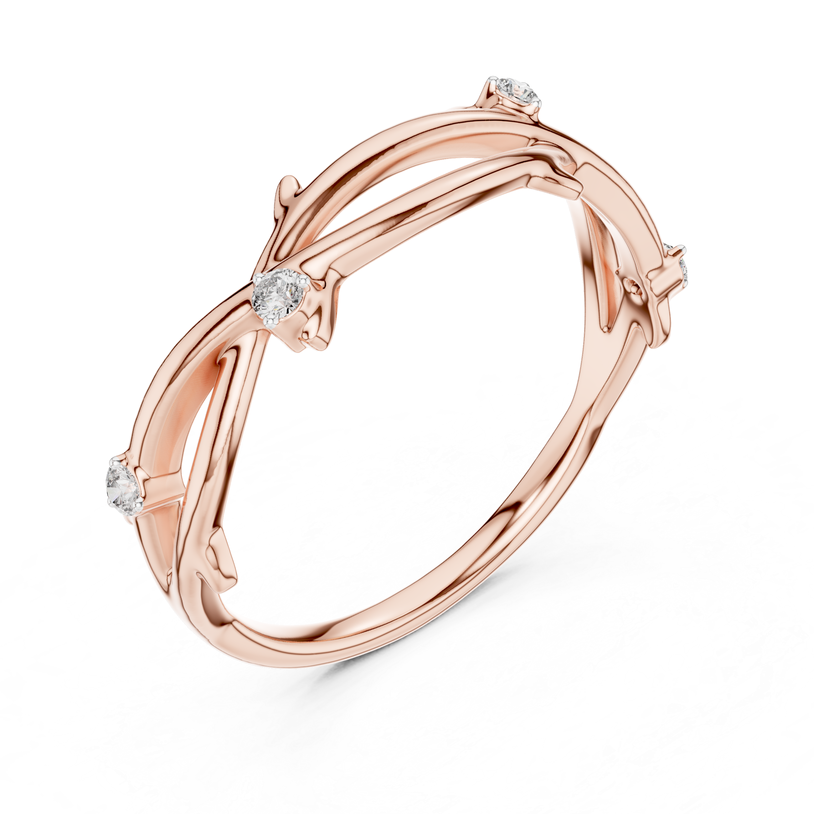 Round Cut Diamond Twisted Band with Collet Set Accents