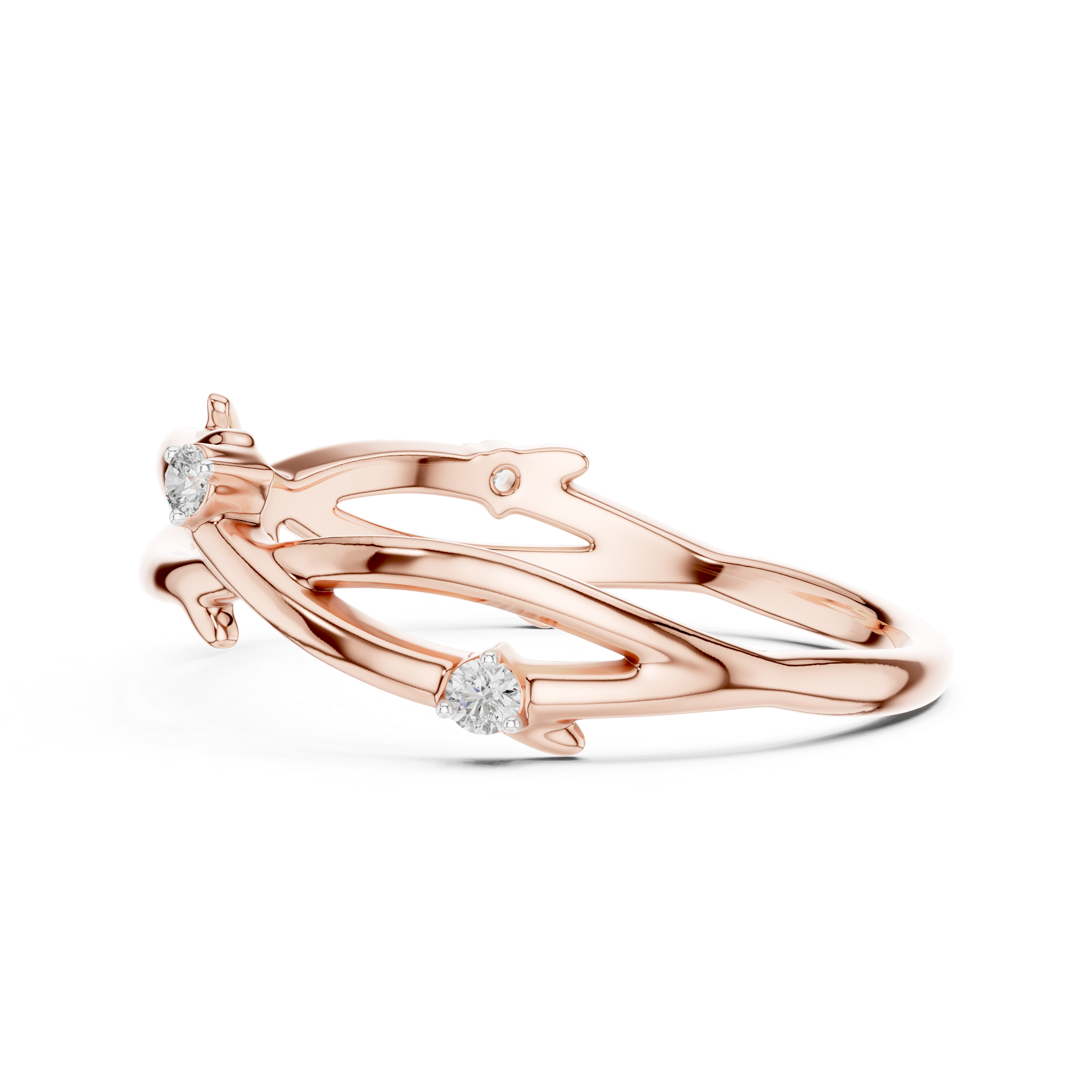 Round Cut Diamond Twisted Band with Collet Set Accents