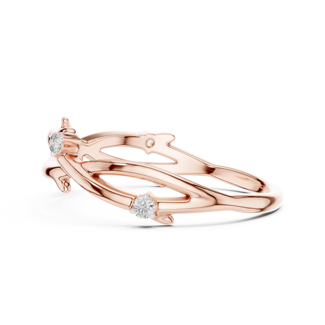 Round Cut Diamond Twisted Band with Collet Set Accents