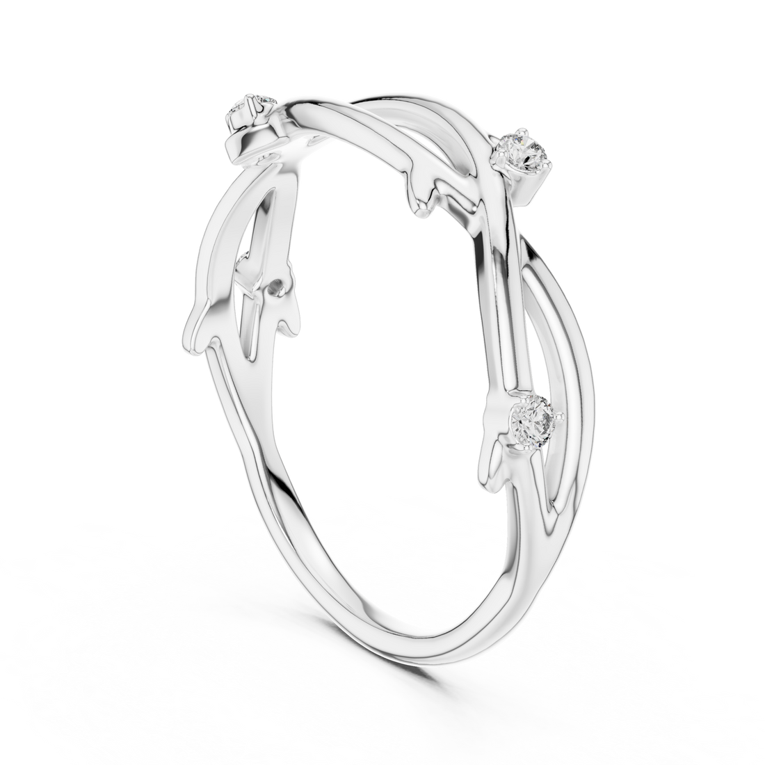 Round Cut Diamond Twisted Band with Collet Set Accents