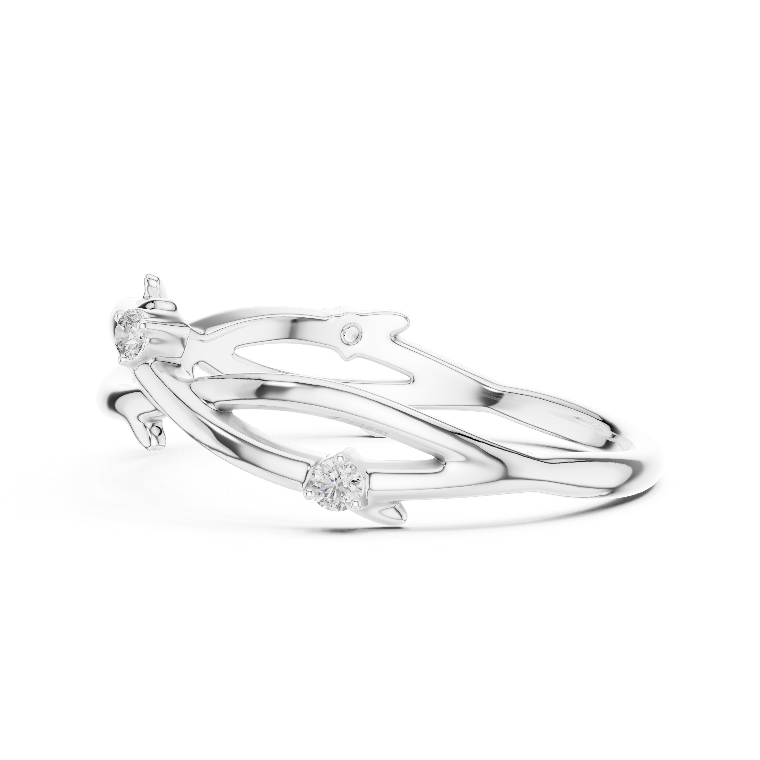 Round Cut Diamond Twisted Band with Collet Set Accents