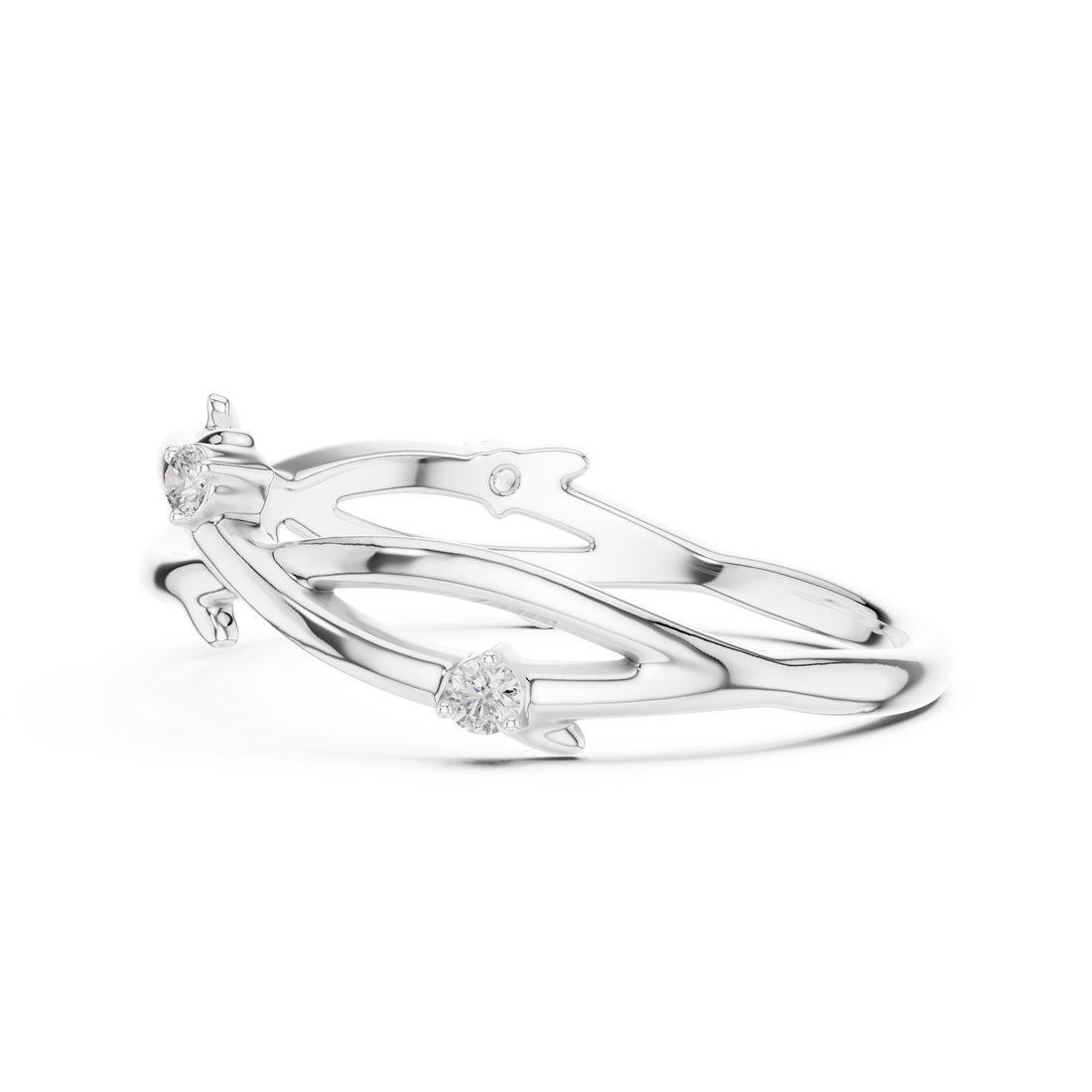 Round Cut Diamond Twisted Band with Collet Set Accents