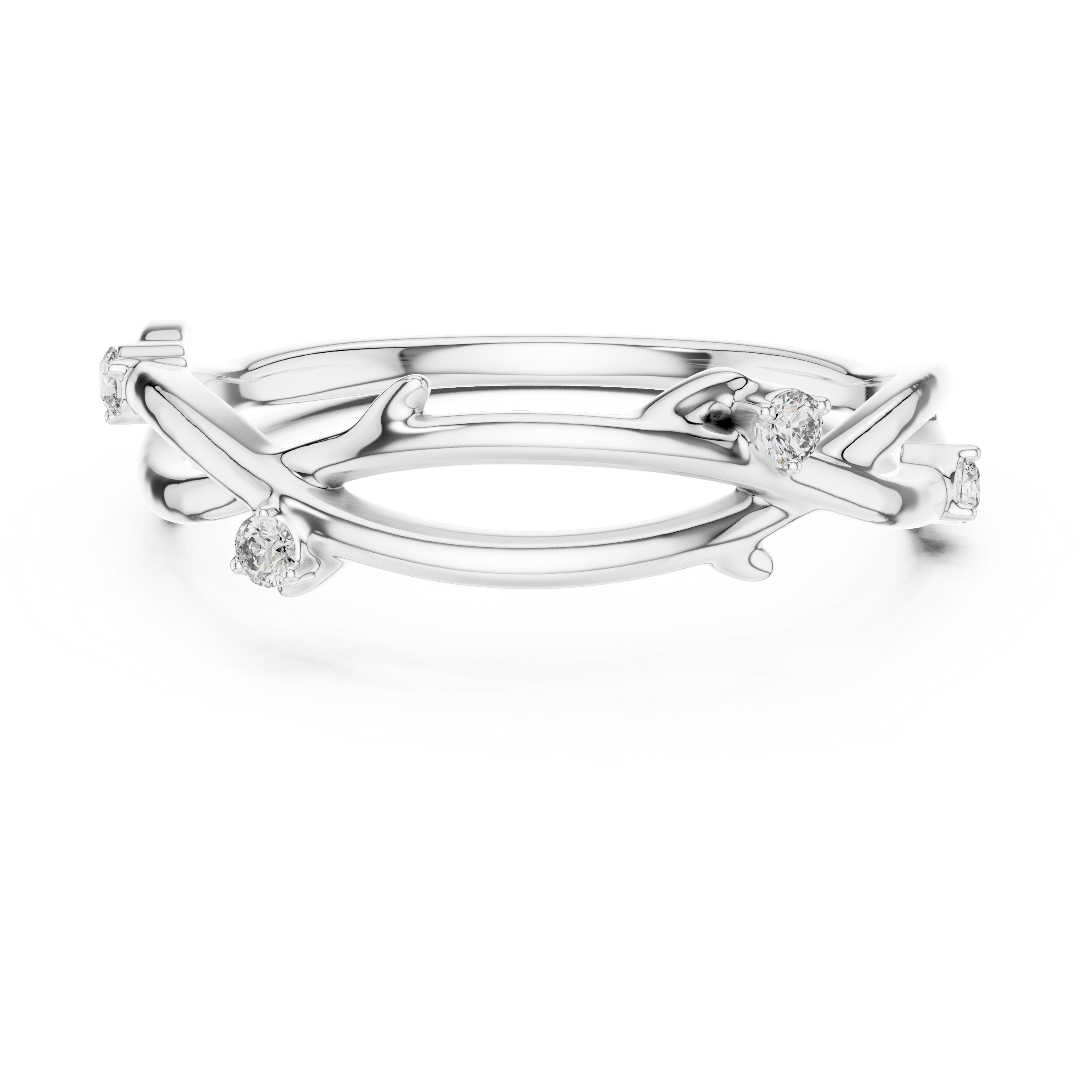 Round Cut Diamond Twisted Band with Collet Set Accents