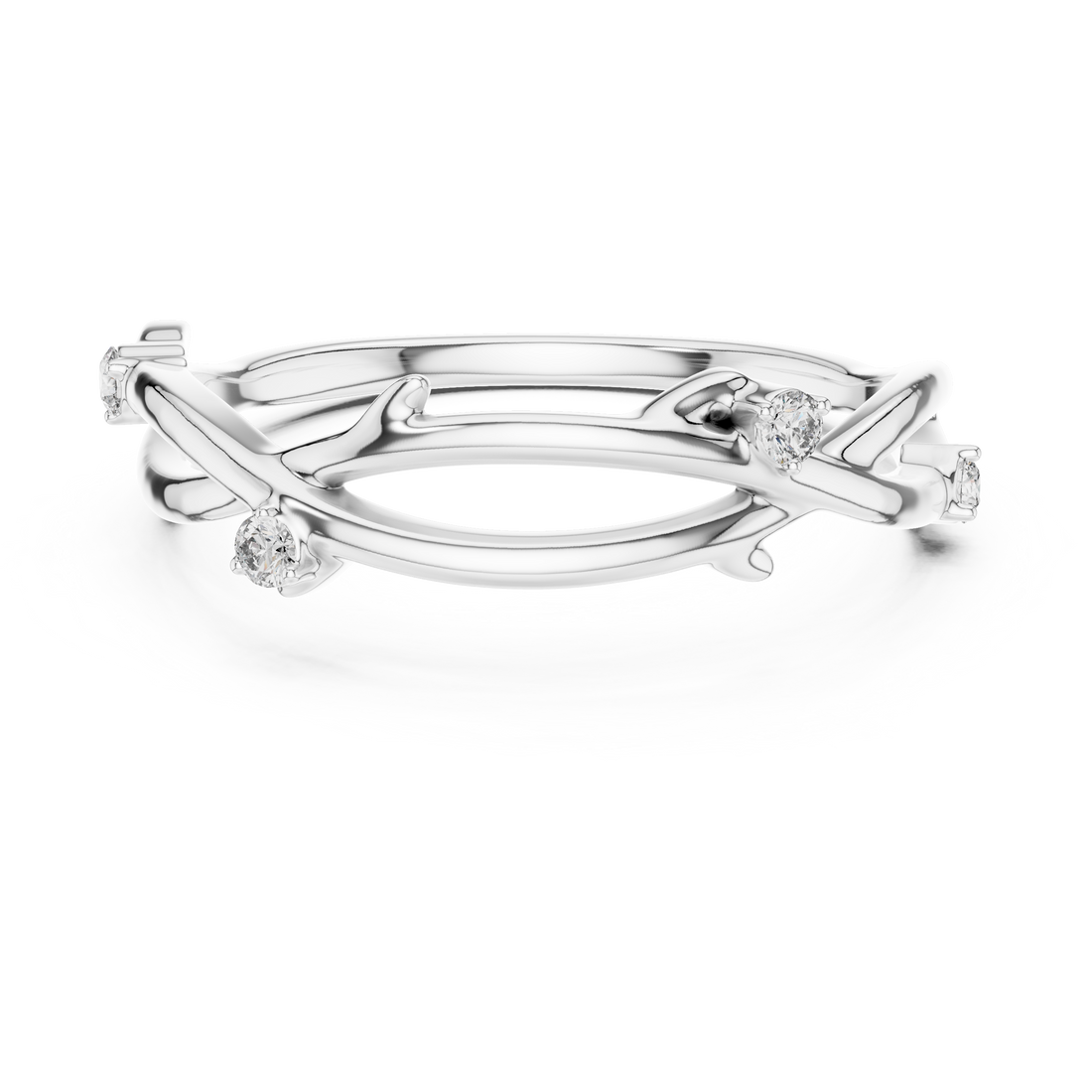 Round Cut Diamond Twisted Band with Collet Set Accents