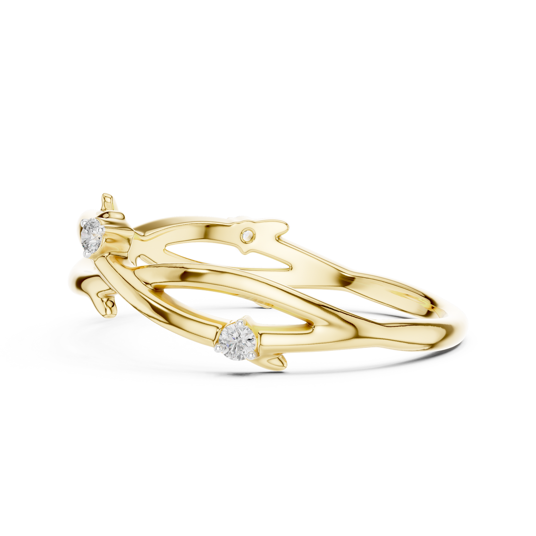 Round Cut Diamond Twisted Band with Collet Set Accents