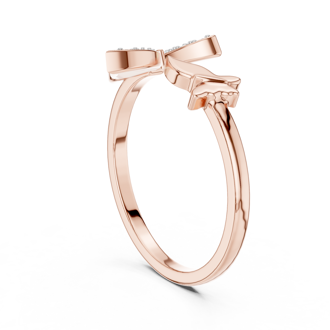 Round Diamond Butterfly Pavé Open Band Ring