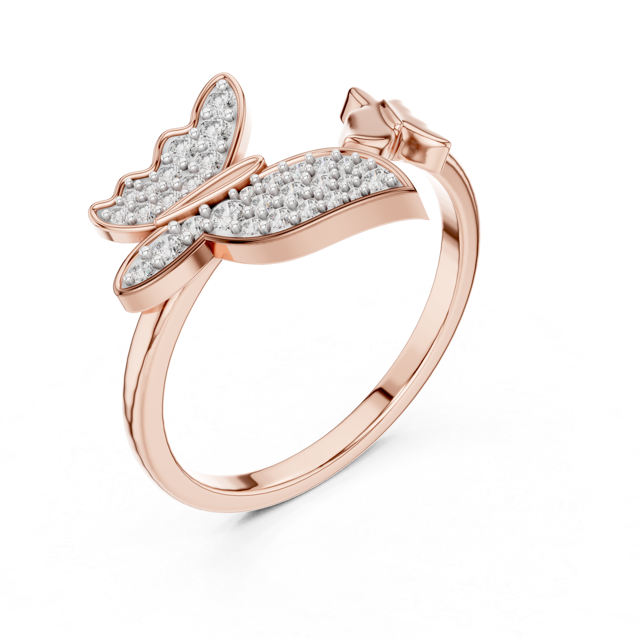 Round Diamond Butterfly Pavé Open Band Ring