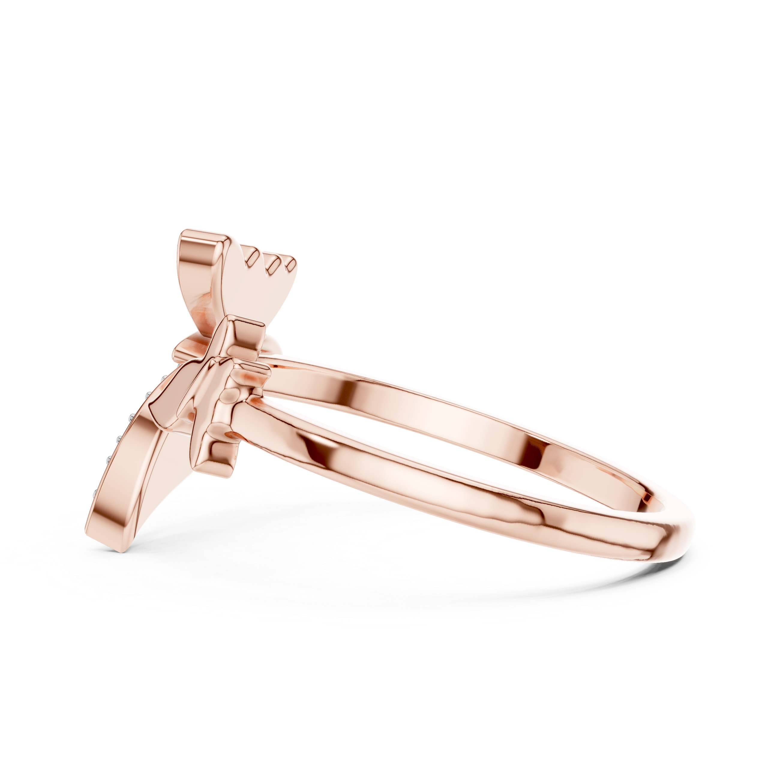 Round Diamond Butterfly Pavé Open Band Ring