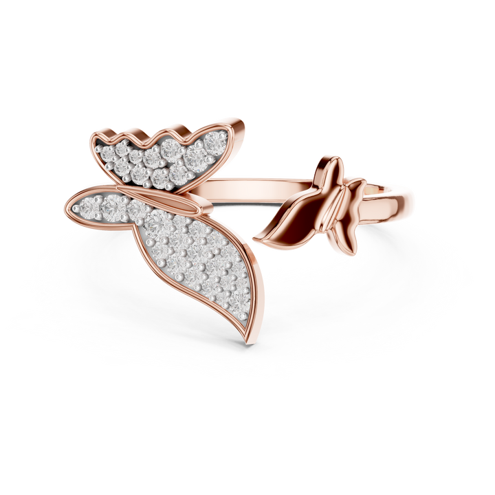 Round Diamond Butterfly Pavé Open Band Ring