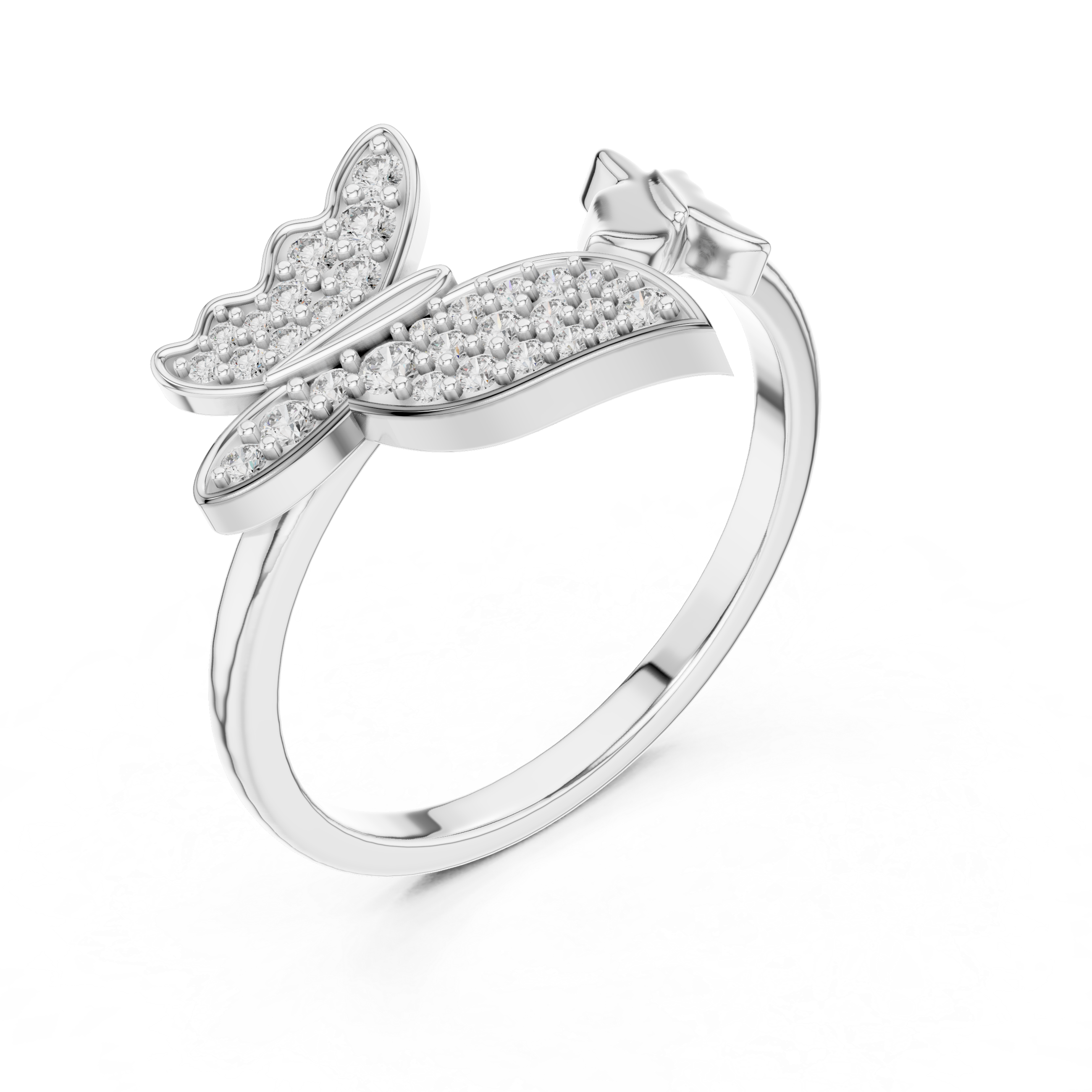 Round Diamond Butterfly Pavé Open Band Ring