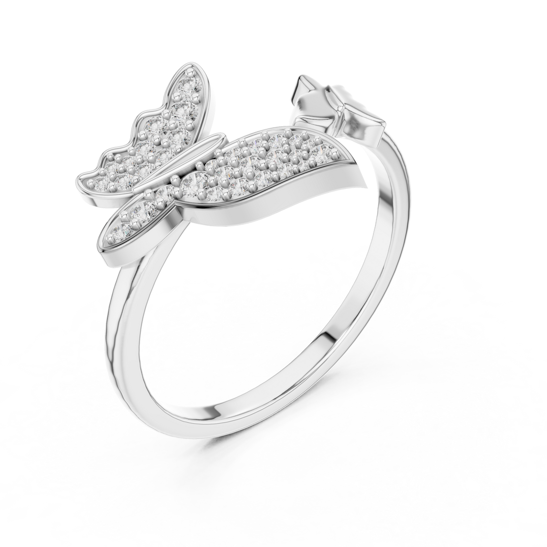 Round Diamond Butterfly Pavé Open Band Ring