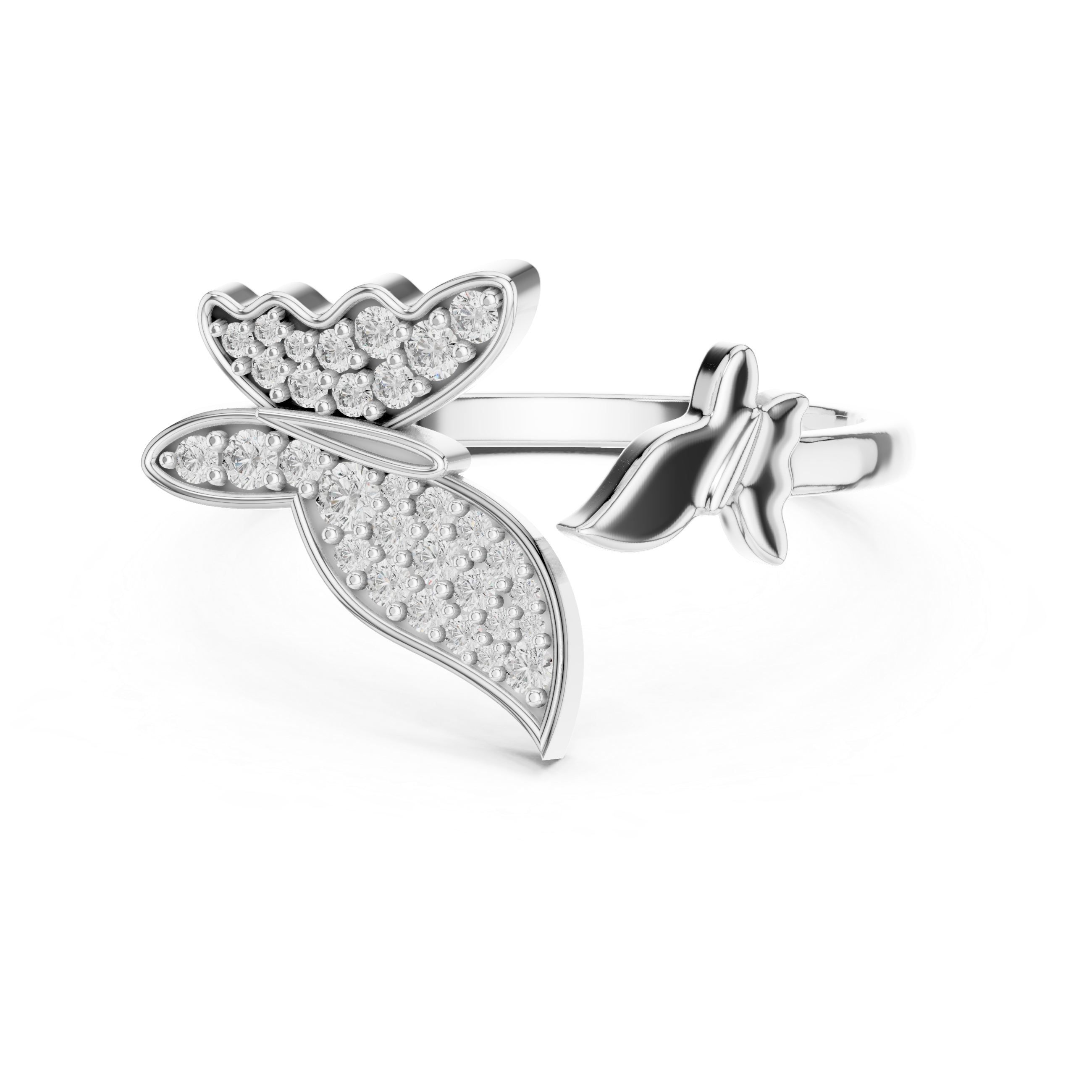 Round Diamond Butterfly Pavé Open Band Ring