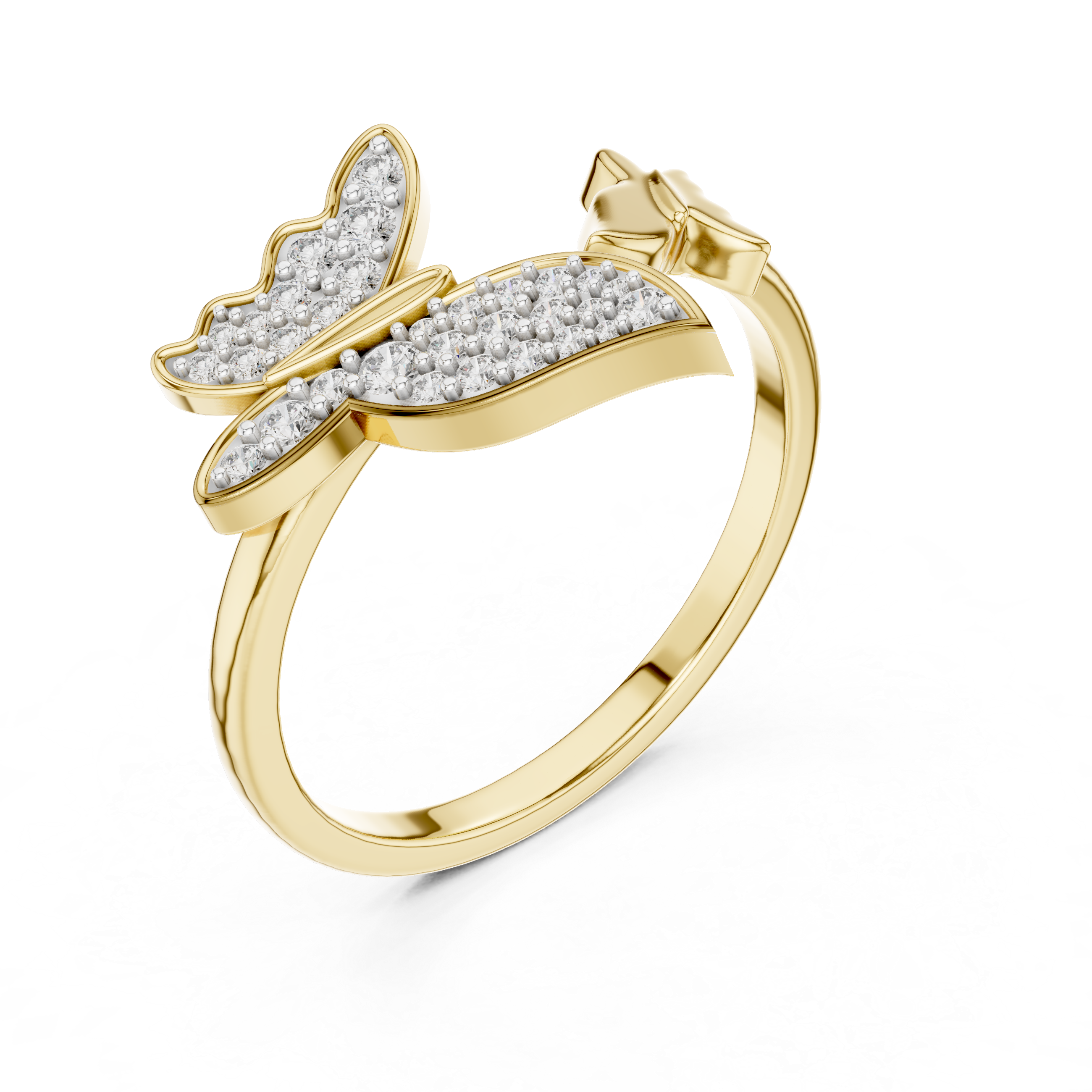Round Diamond Butterfly Pavé Open Band Ring