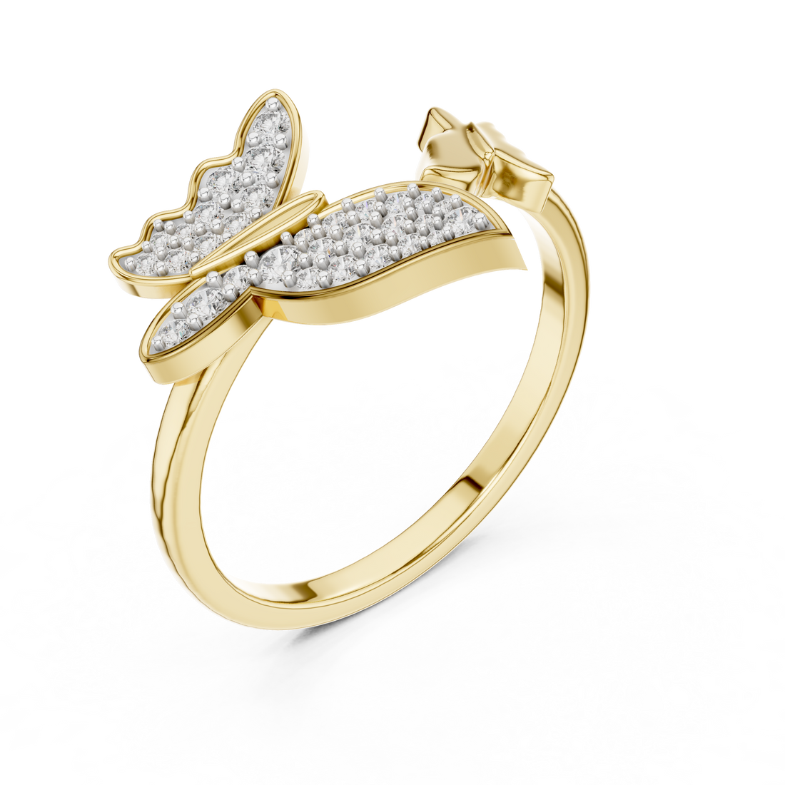 Round Diamond Butterfly Pavé Open Band Ring
