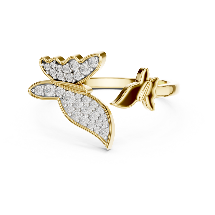 Round Diamond Butterfly Pavé Open Band Ring