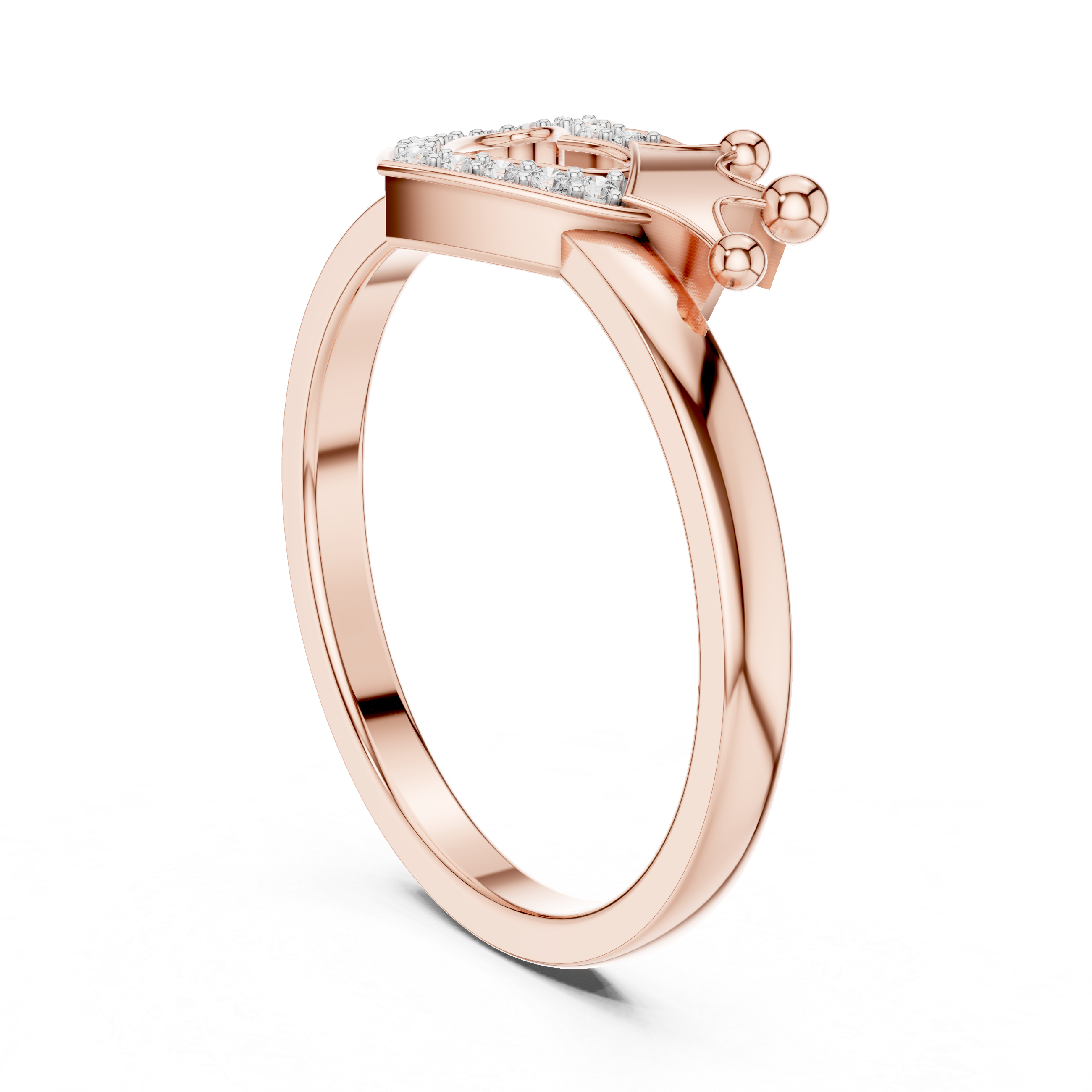 Round Diamond Heart Halo Crown Motif Ring