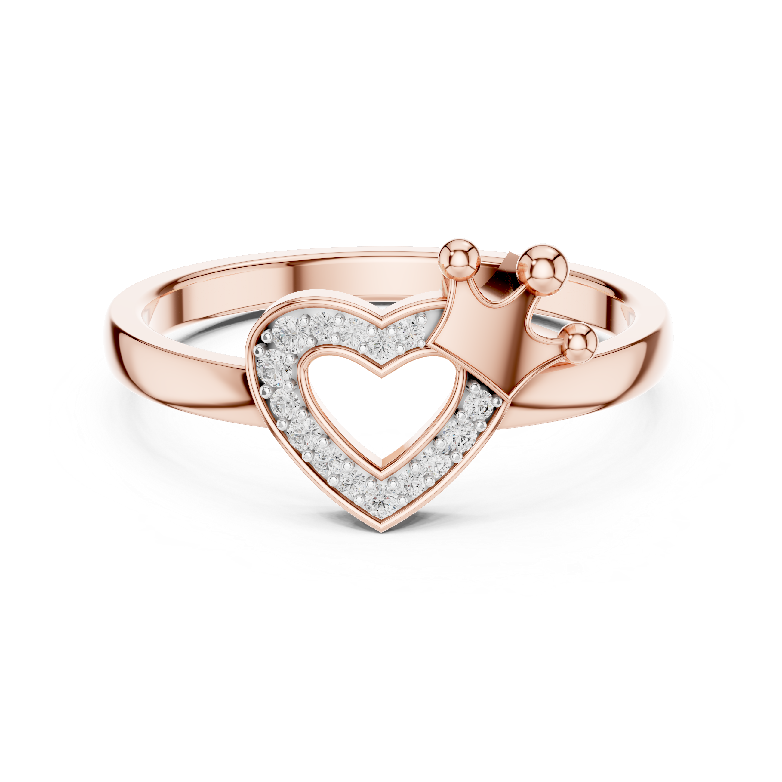 Round Diamond Heart Halo Crown Motif Ring