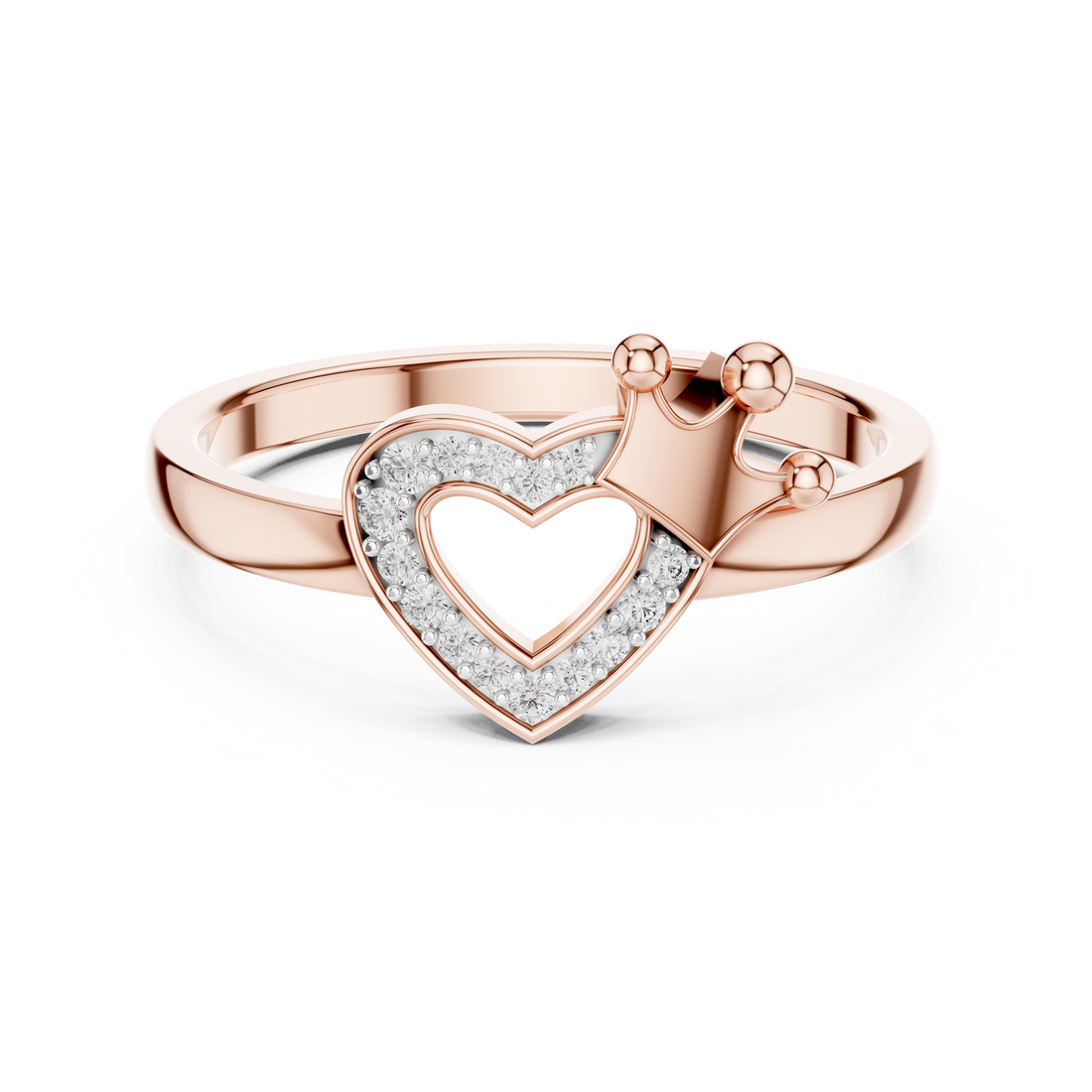 Round Diamond Heart Halo Crown Motif Ring